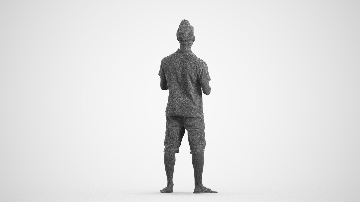 scanned 3D man casual standing, photogrammetry people for Enscape and V-Ray, wireframe front view