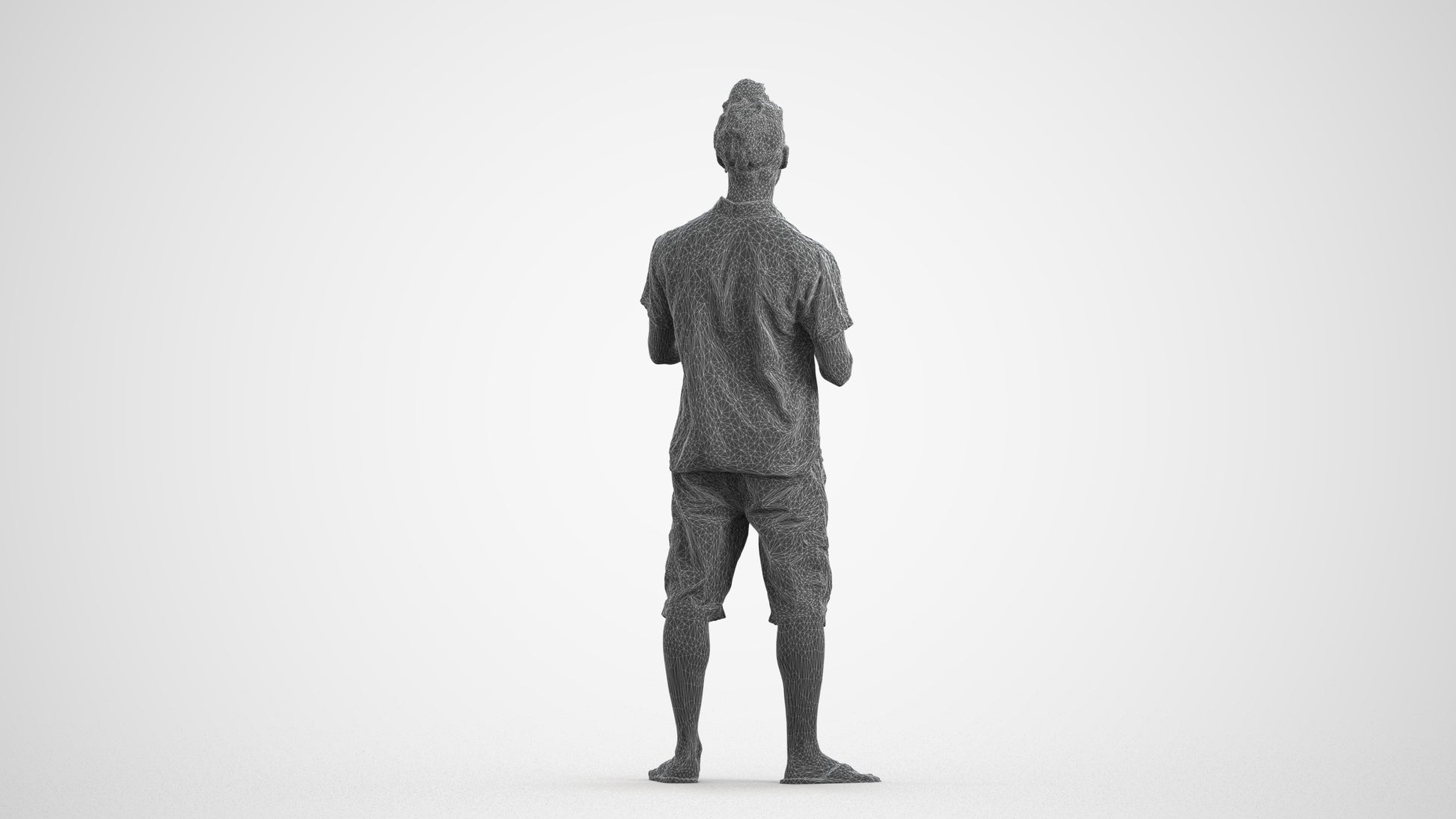 scanned 3D man casual standing, photogrammetry people for Enscape and V-Ray, wireframe front view