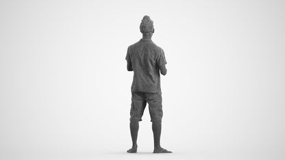 scanned 3D man casual standing, photogrammetry people for Enscape and V-Ray, wireframe front view