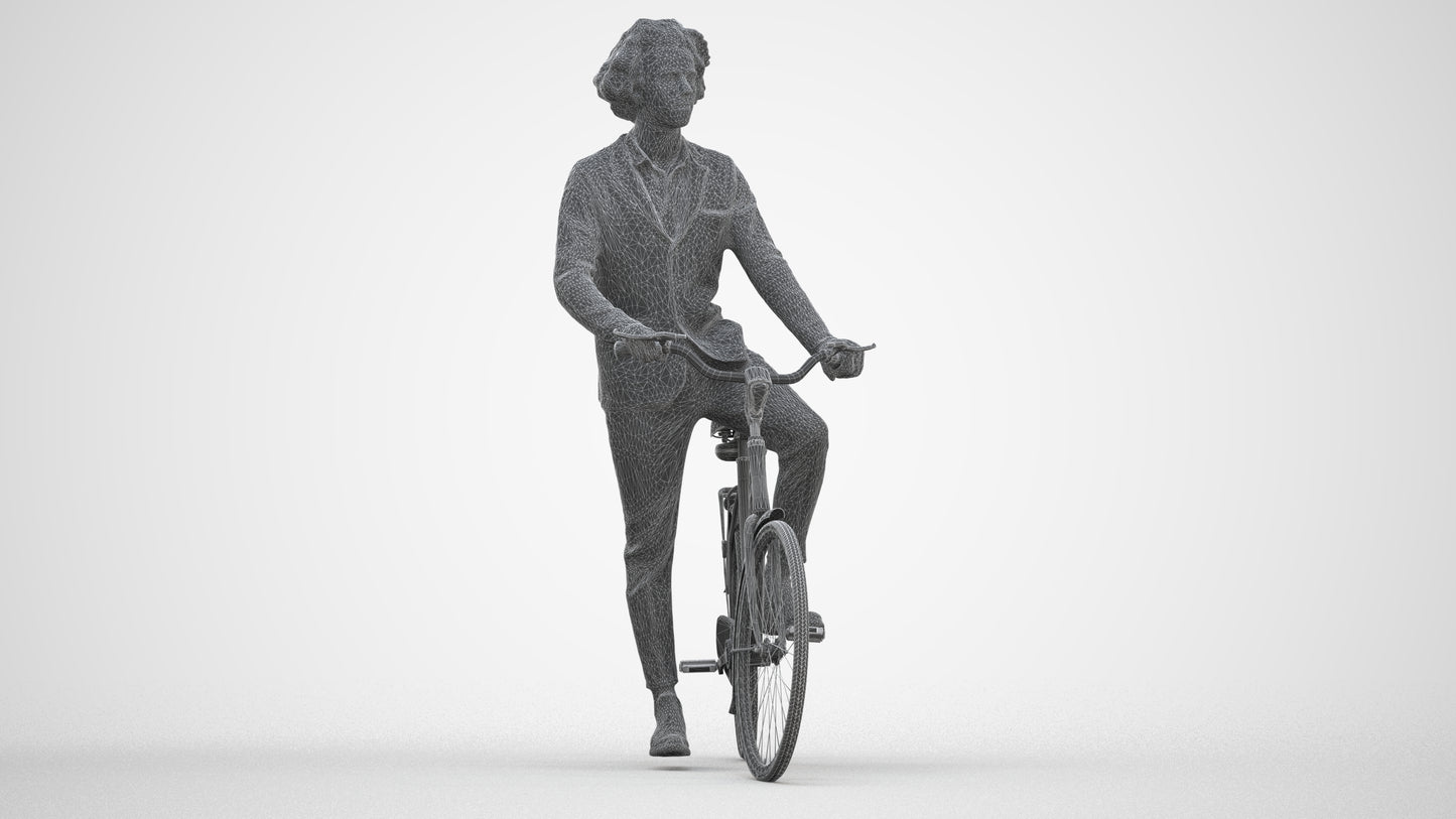 scanned 3D man business cycling, photogrammetry people for Enscape and V-Ray, three-quarter front view render