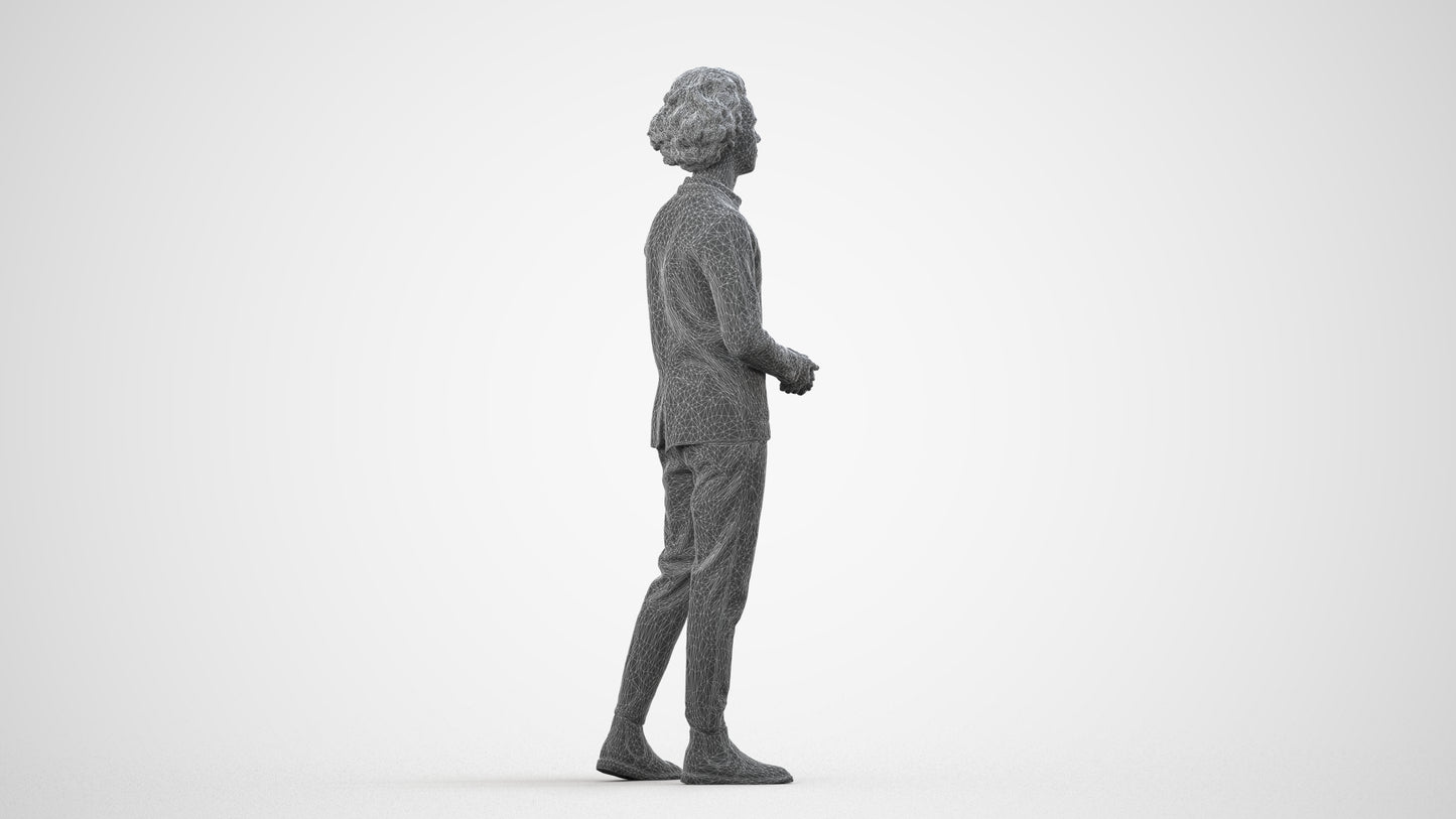 photogrammetry 3D man casual standing, realistic human model archviz FBX, wireframe side view