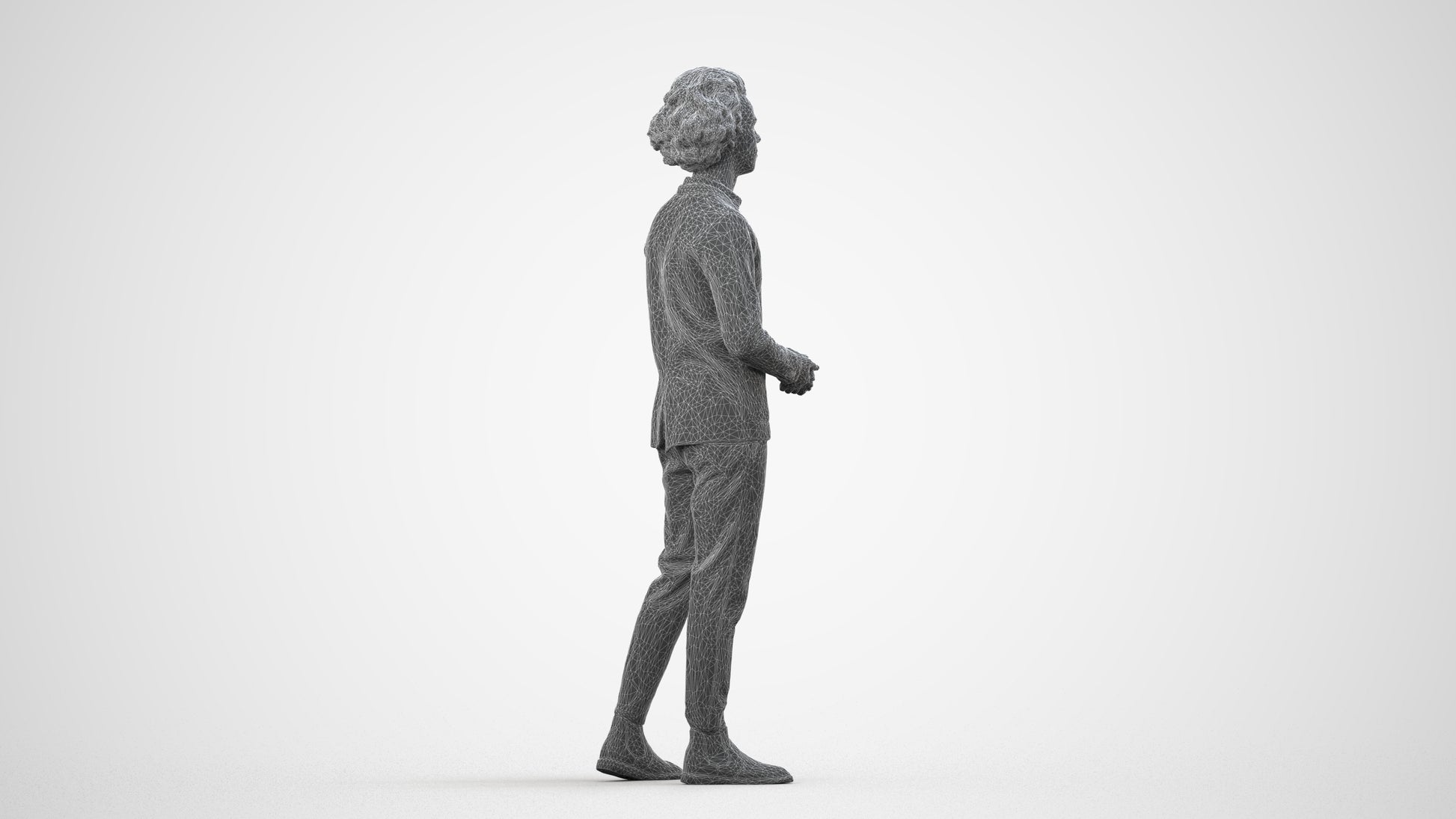 photogrammetry 3D man casual standing, realistic human model archviz FBX, wireframe side view