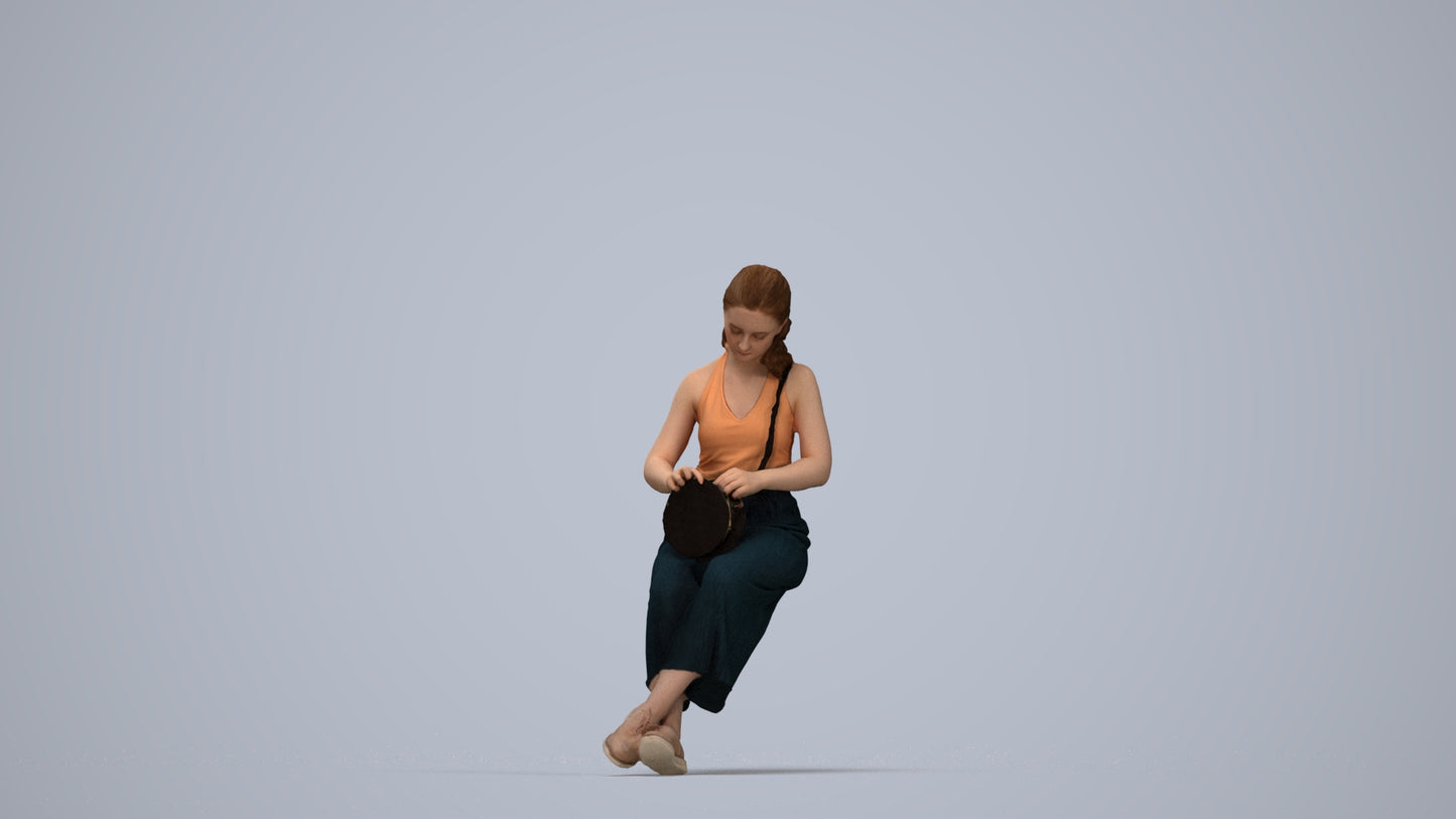 photogrammetry 3D girl casual kids, realistic human model archviz FBX, top-down view render