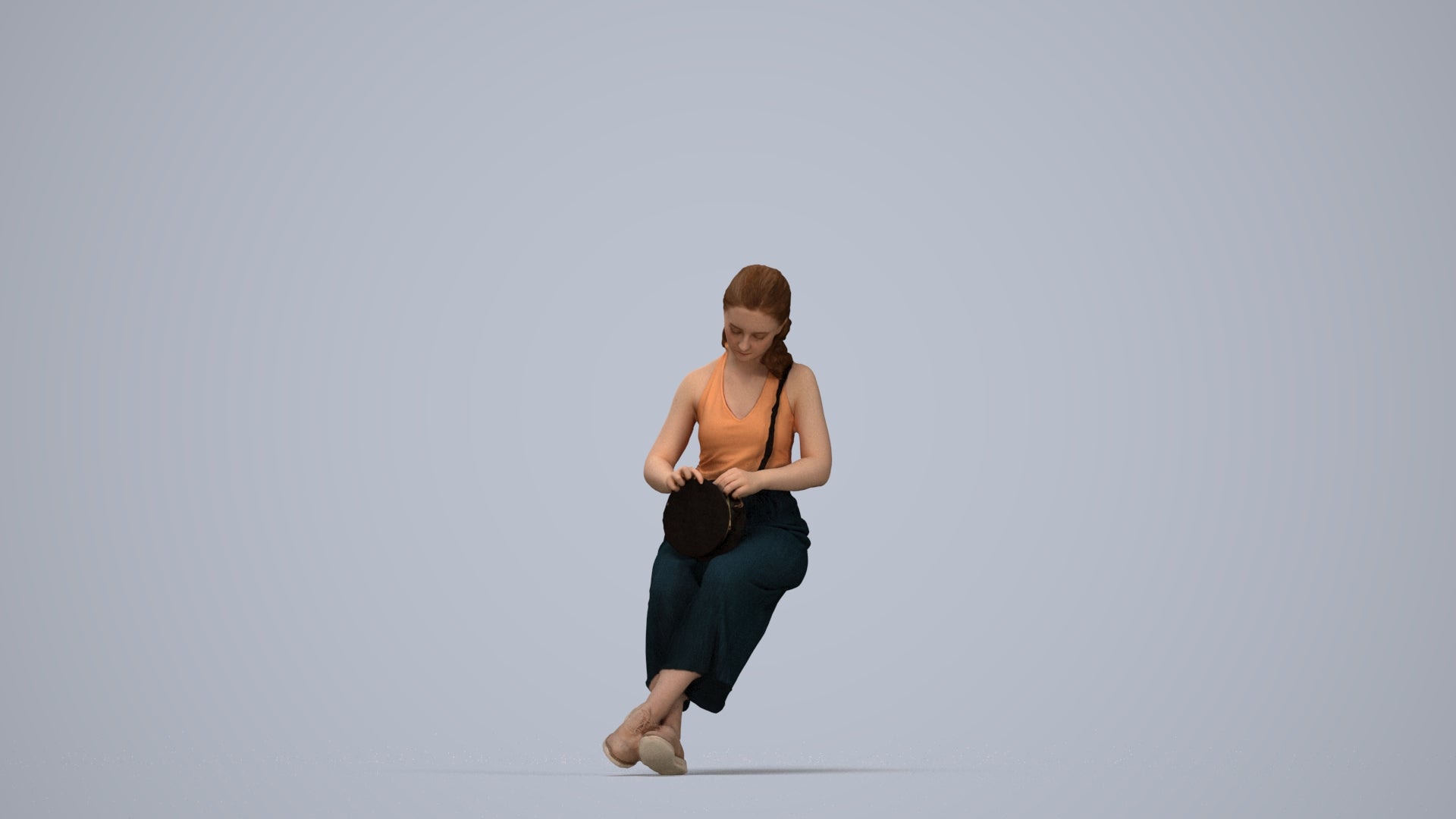 photogrammetry 3D girl casual kids, realistic human model archviz FBX, top-down view render