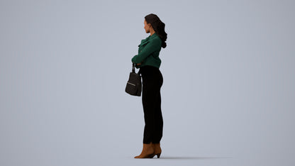 realistic 3D human woman business standing, archviz people FBX OBJ for Blender, three-quarter view render