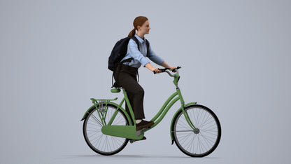 realistic 3D people girl business cycling, render-ready for V-Ray and Corona, FBX OBJ, side view render