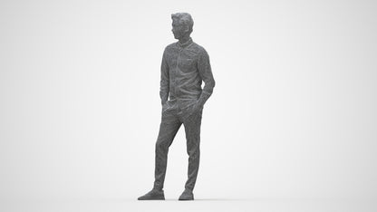 realistic 3D human man casual standing, archviz people FBX OBJ for Blender, wireframe back view