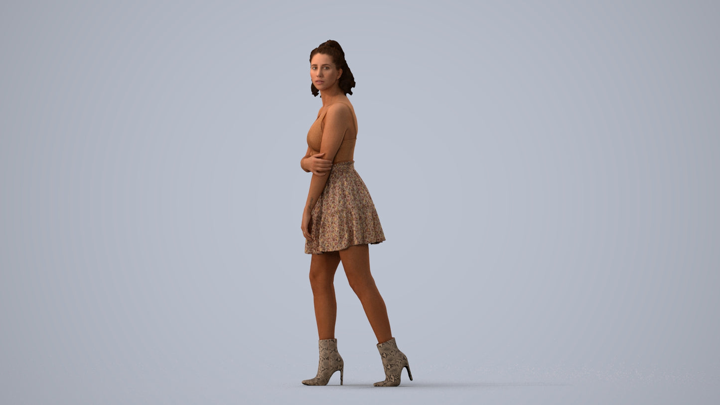 scanned 3D woman casual walking, photogrammetry people for Enscape and V-Ray, three-quarter view render