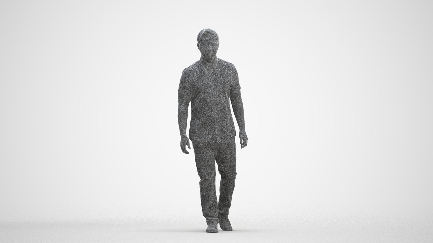 scanned 3D man casual walking, photogrammetry people for Enscape and V-Ray, three-quarter front view render