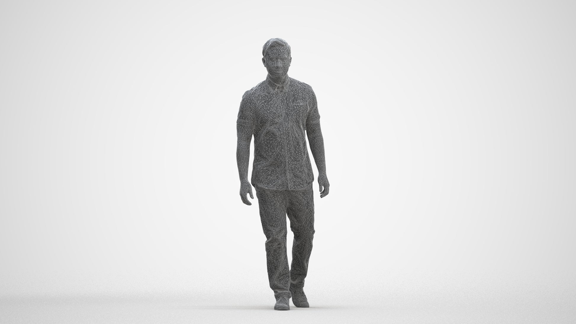scanned 3D man casual walking, photogrammetry people for Enscape and V-Ray, three-quarter front view render