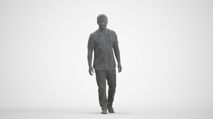 scanned 3D man casual walking, photogrammetry people for Enscape and V-Ray, three-quarter front view render