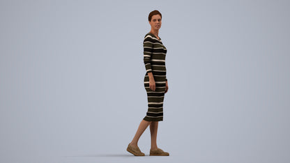 3D scanned woman walking casual, photorealistic archviz people for Enscape and SketchUp, side view render