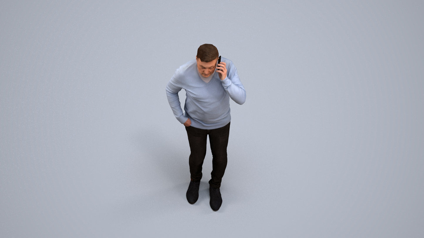 3D human model man casual standing, photogrammetry scanned person for archviz, back view render