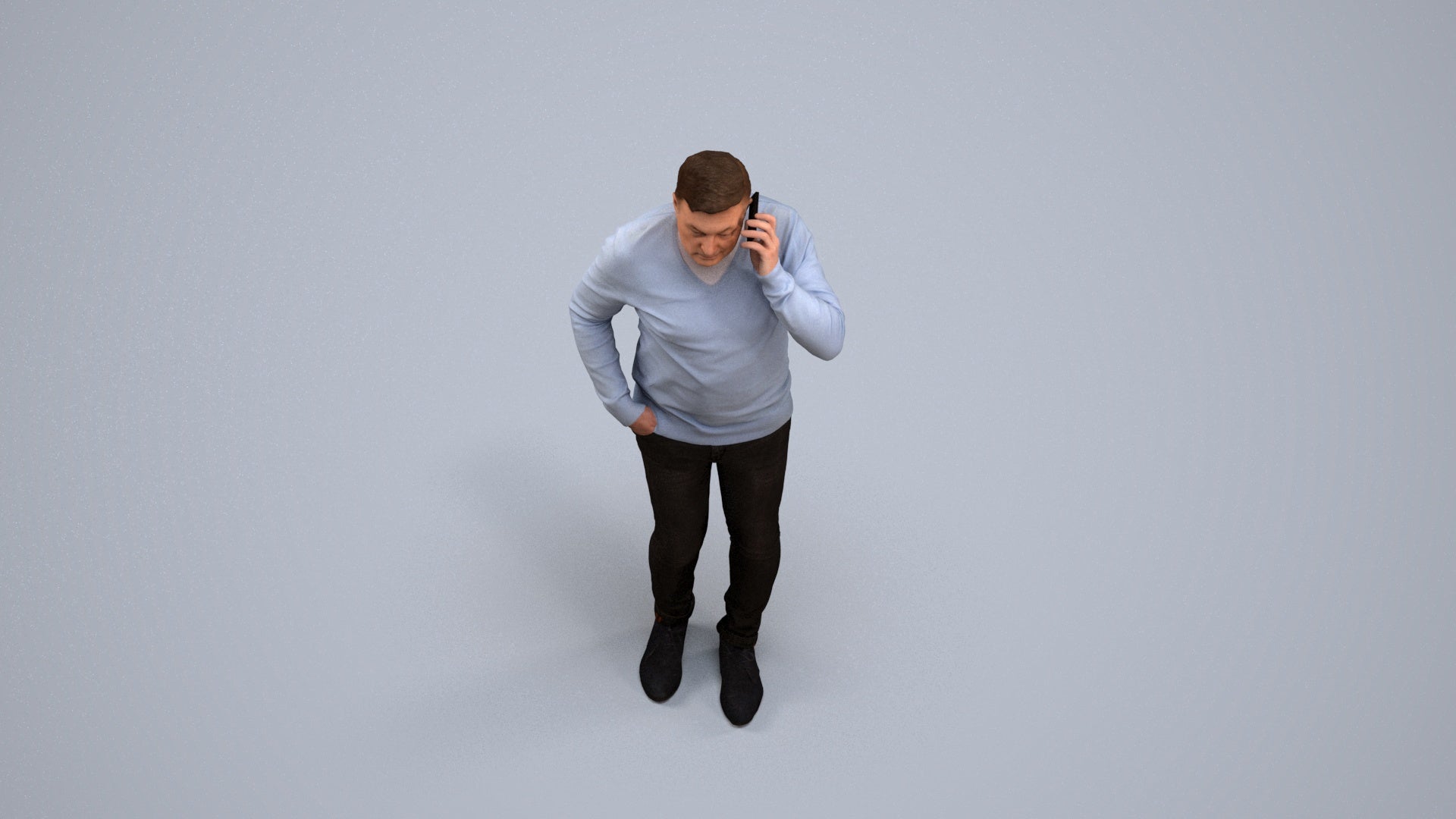 3D human model man casual standing, photogrammetry scanned person for archviz, back view render