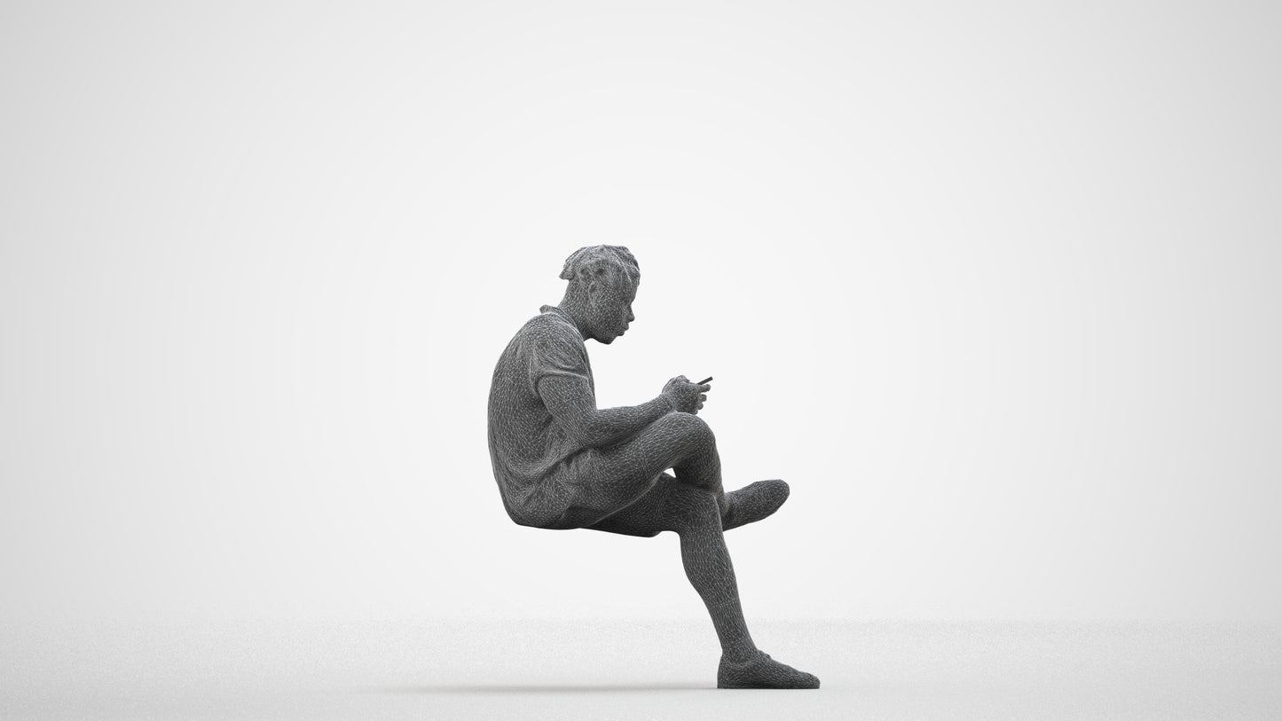 realistic 3D people man casual sitting, render-ready for V-Ray and Corona, FBX OBJ, wireframe side view