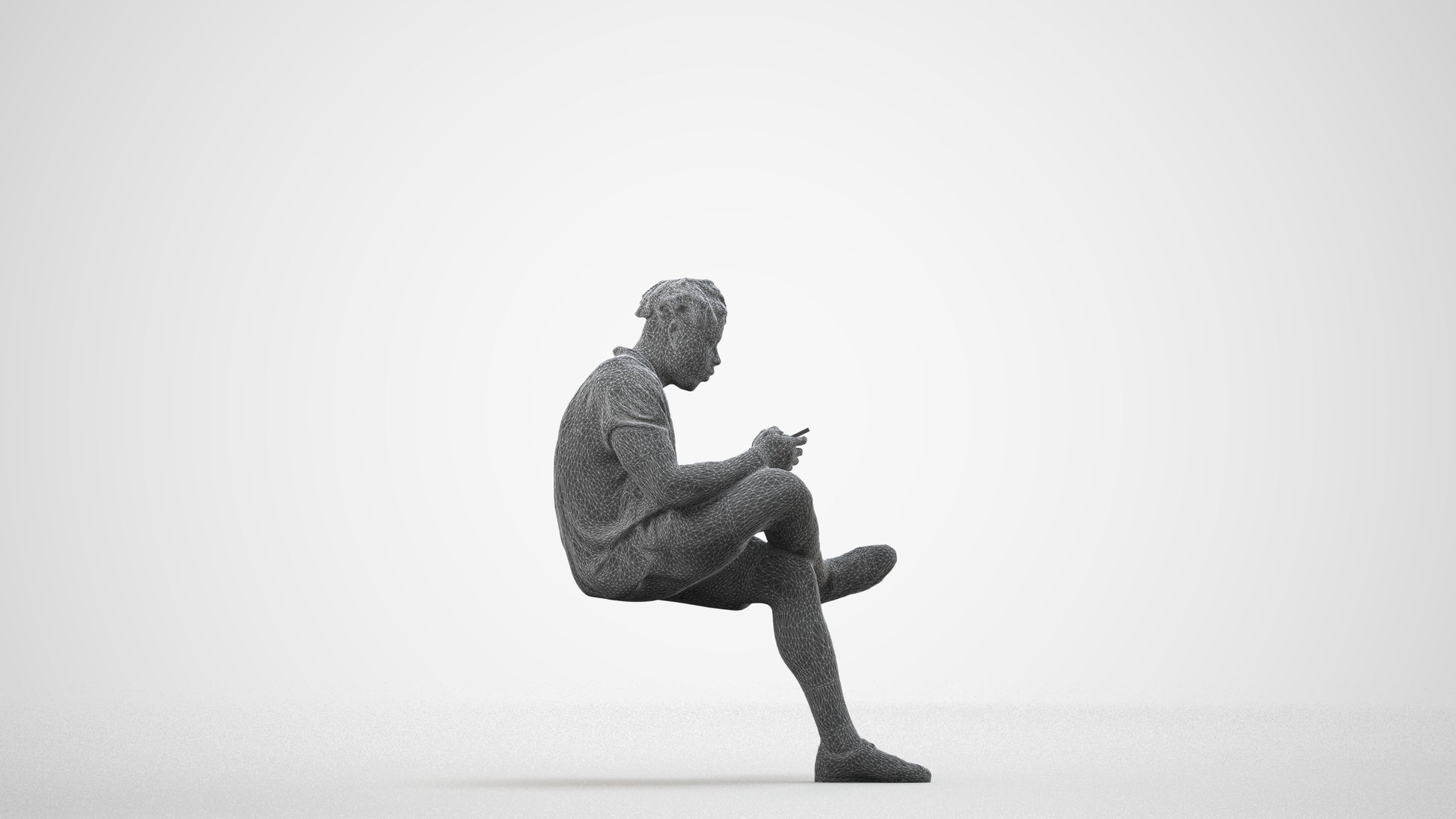 realistic 3D people man casual sitting, render-ready for V-Ray and Corona, FBX OBJ, wireframe side view