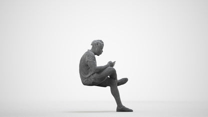 realistic 3D people man casual sitting, render-ready for V-Ray and Corona, FBX OBJ, wireframe side view