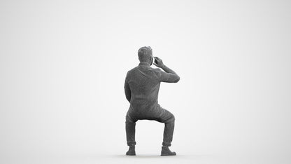 3D human model man business, photogrammetry scanned person for archviz, wireframe front view