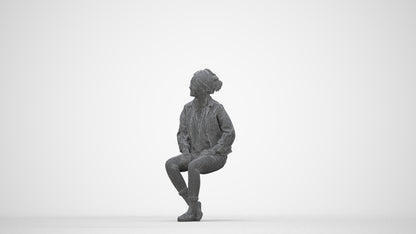 photogrammetry 3D woman casual sitting, realistic human model archviz FBX, wireframe back view