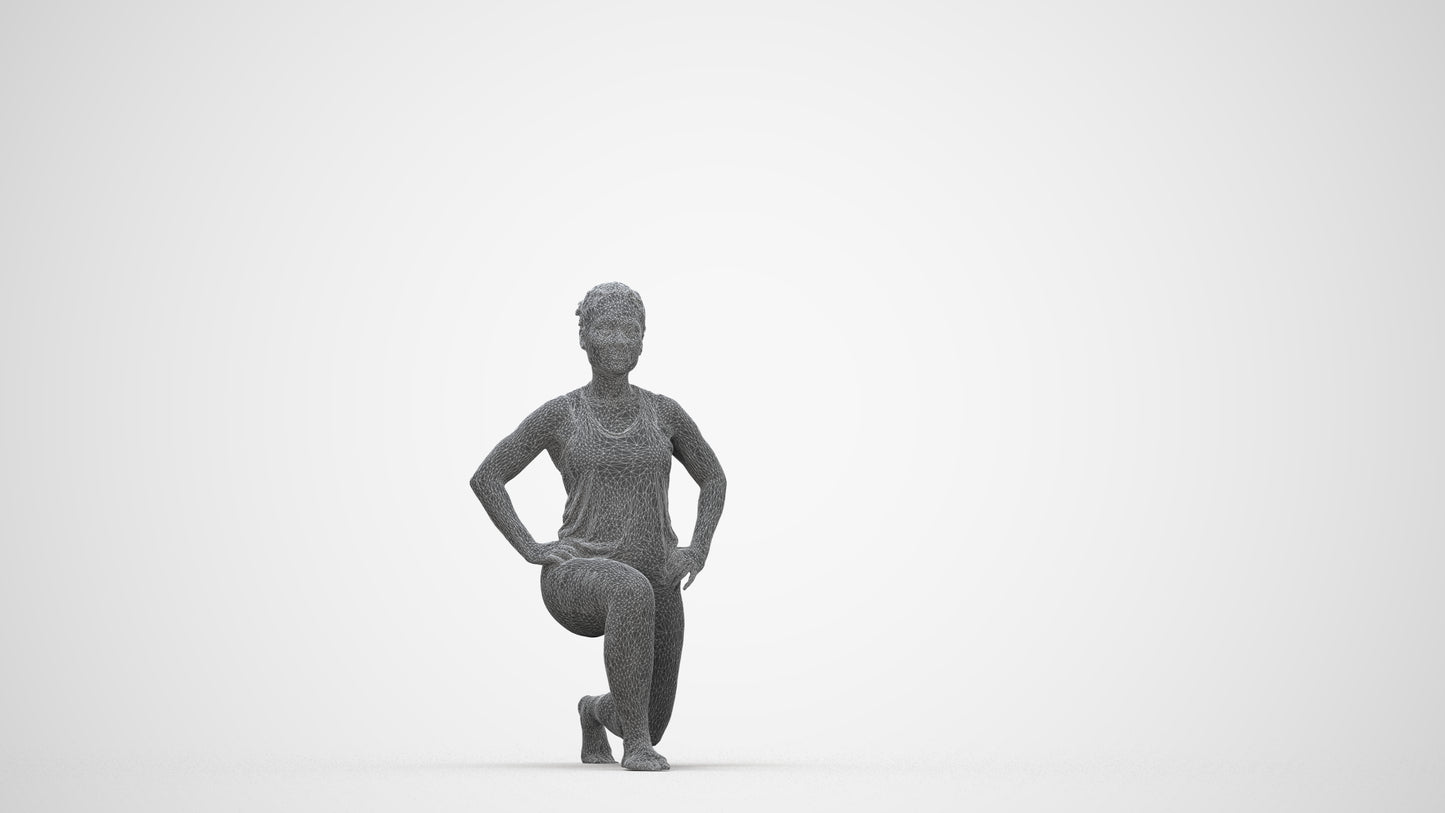 3D human model woman sport, photogrammetry scanned person for archviz, wireframe back view
