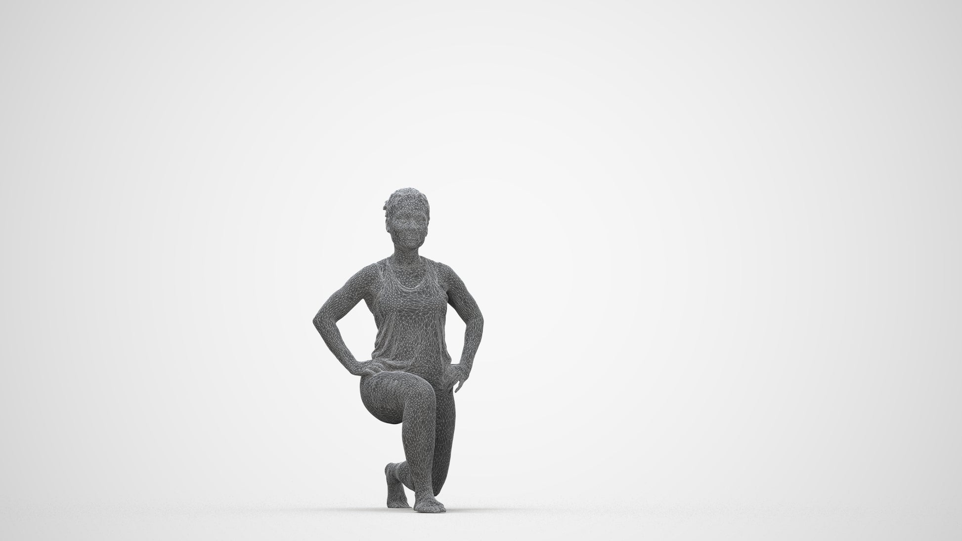 3D human model woman sport, photogrammetry scanned person for archviz, wireframe back view