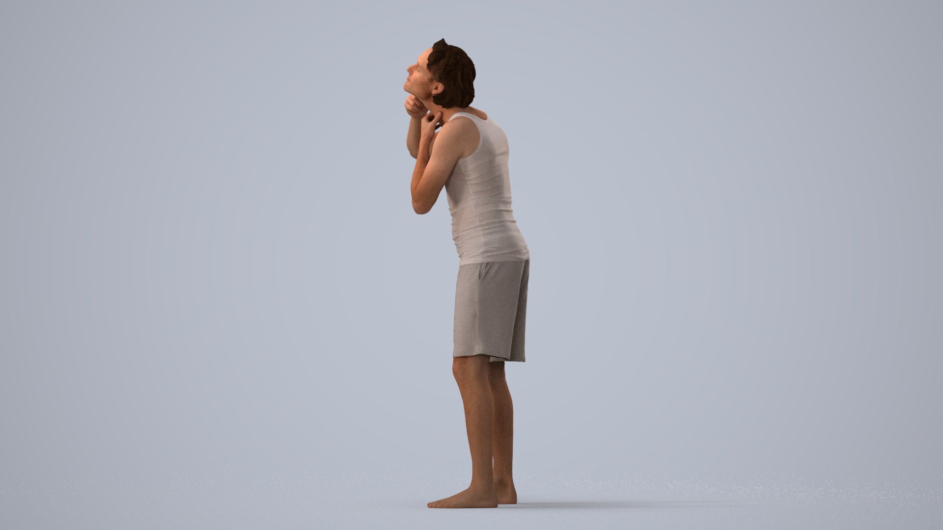 realistic 3D human man bathroom, archviz people FBX OBJ for Blender, three-quarter view render