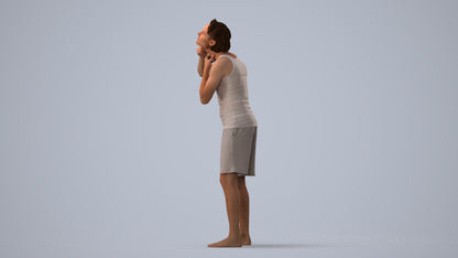 realistic 3D human man bathroom, archviz people FBX OBJ for Blender, three-quarter view render