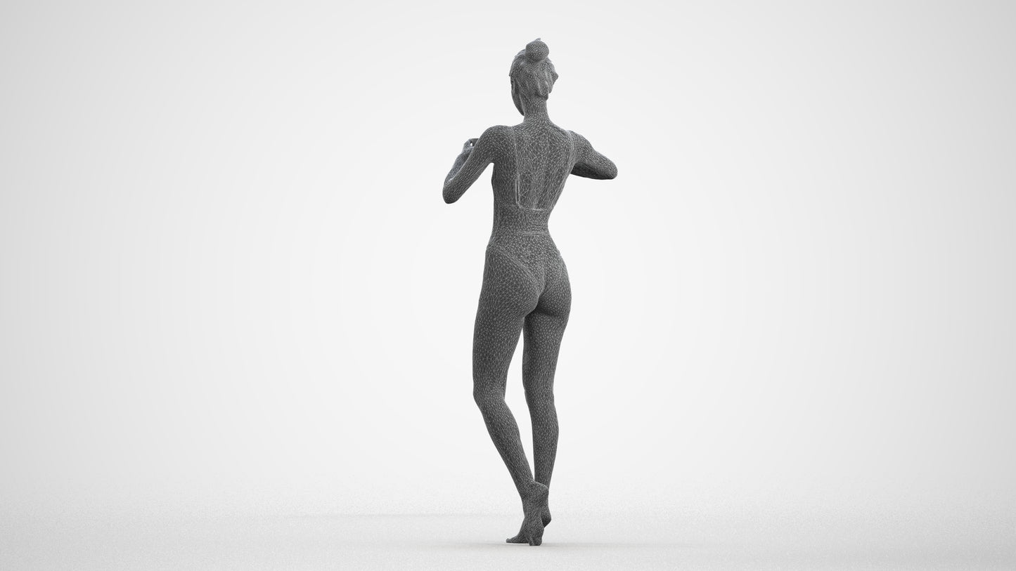 3D people model woman pool, scanned human for 3ds Max rendering, wireframe front view