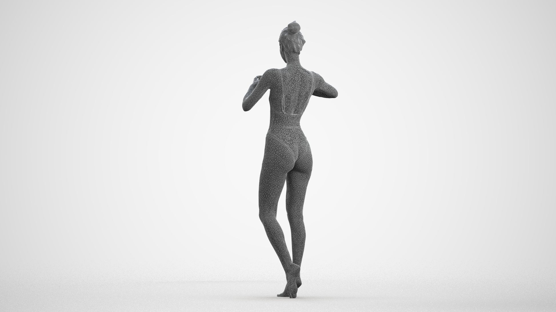 3D people model woman pool, scanned human for 3ds Max rendering, wireframe front view