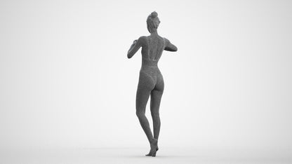 3D people model woman pool, scanned human for 3ds Max rendering, wireframe front view