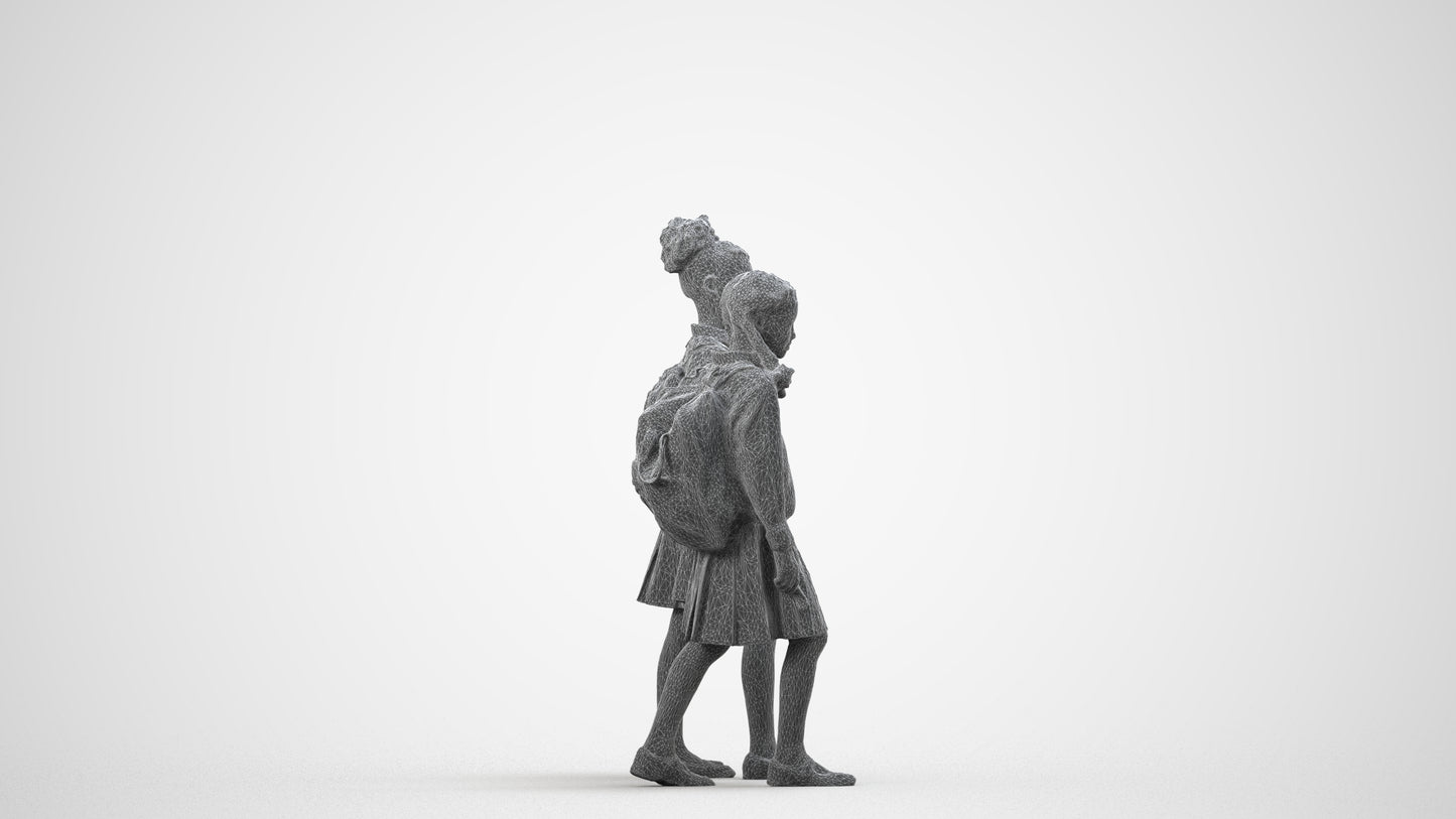 realistic 3D girl kids, scanned archviz people for Blender and 3ds Max, wireframe side view