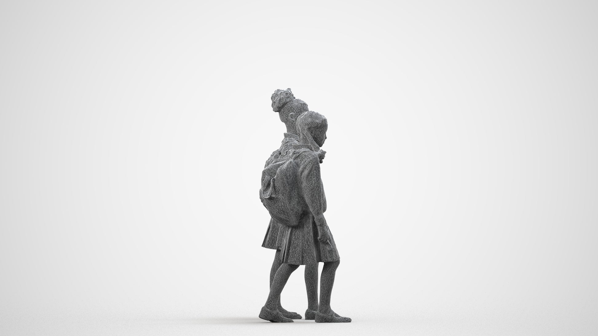 realistic 3D girl kids, scanned archviz people for Blender and 3ds Max, wireframe side view