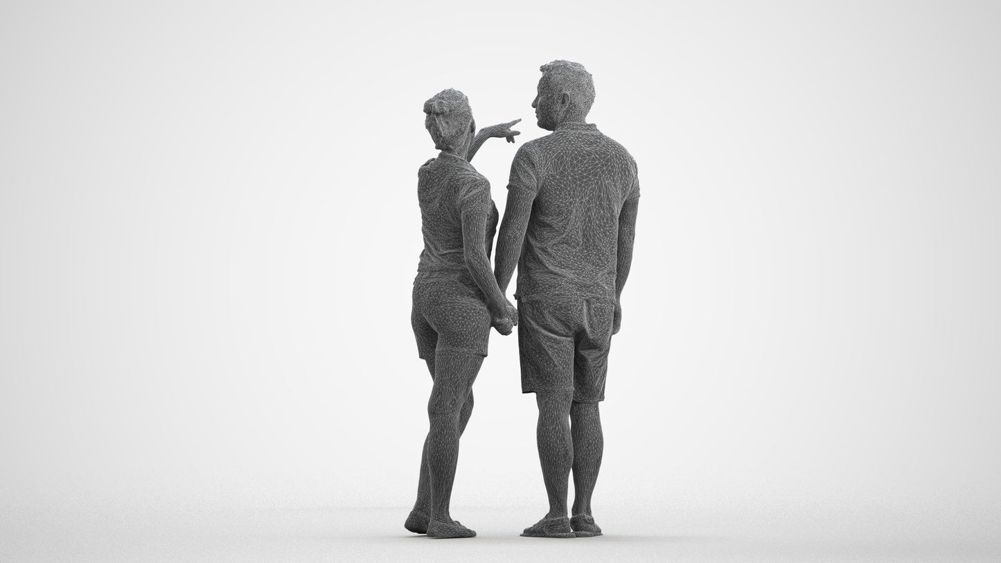scanned 3D woman casual couple, photogrammetry people for Enscape and V-Ray, wireframe front view