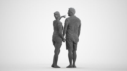 scanned 3D woman casual couple, photogrammetry people for Enscape and V-Ray, wireframe front view
