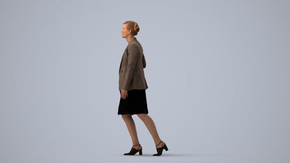 photogrammetry 3D woman business walking, realistic human model archviz FBX, three-quarter view render