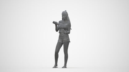 scanned 3D girl casual standing, photogrammetry people for Enscape and V-Ray, wireframe back view