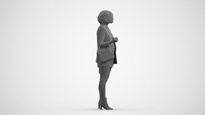 realistic 3D woman business standing, scanned archviz people for Blender and 3ds Max, wireframe front view