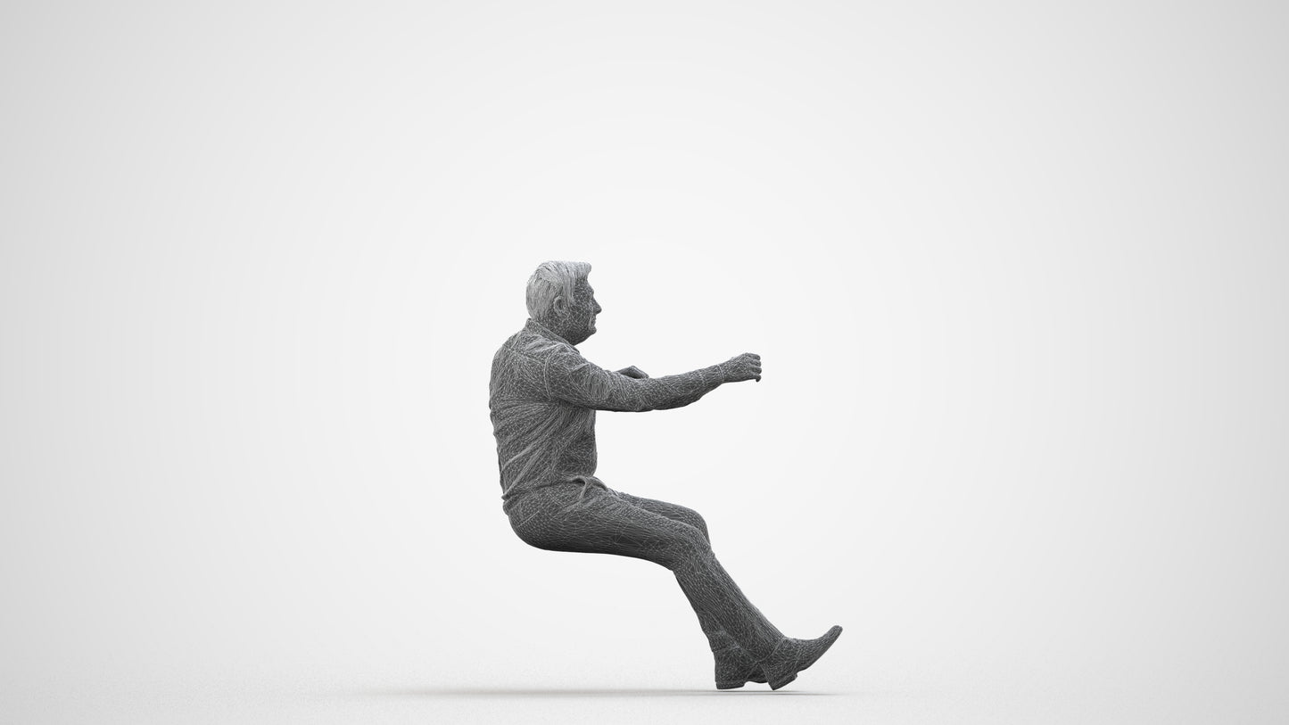 realistic 3D people man casual driving, render-ready for V-Ray and Corona, FBX OBJ, wireframe side view