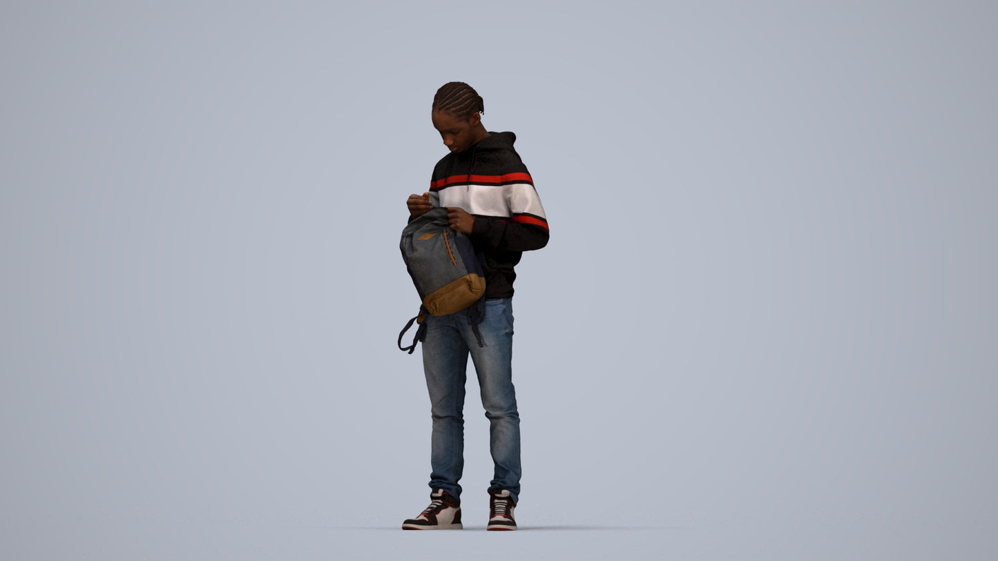 photogrammetry 3D boy casual kids, realistic human model archviz FBX, top-down view render