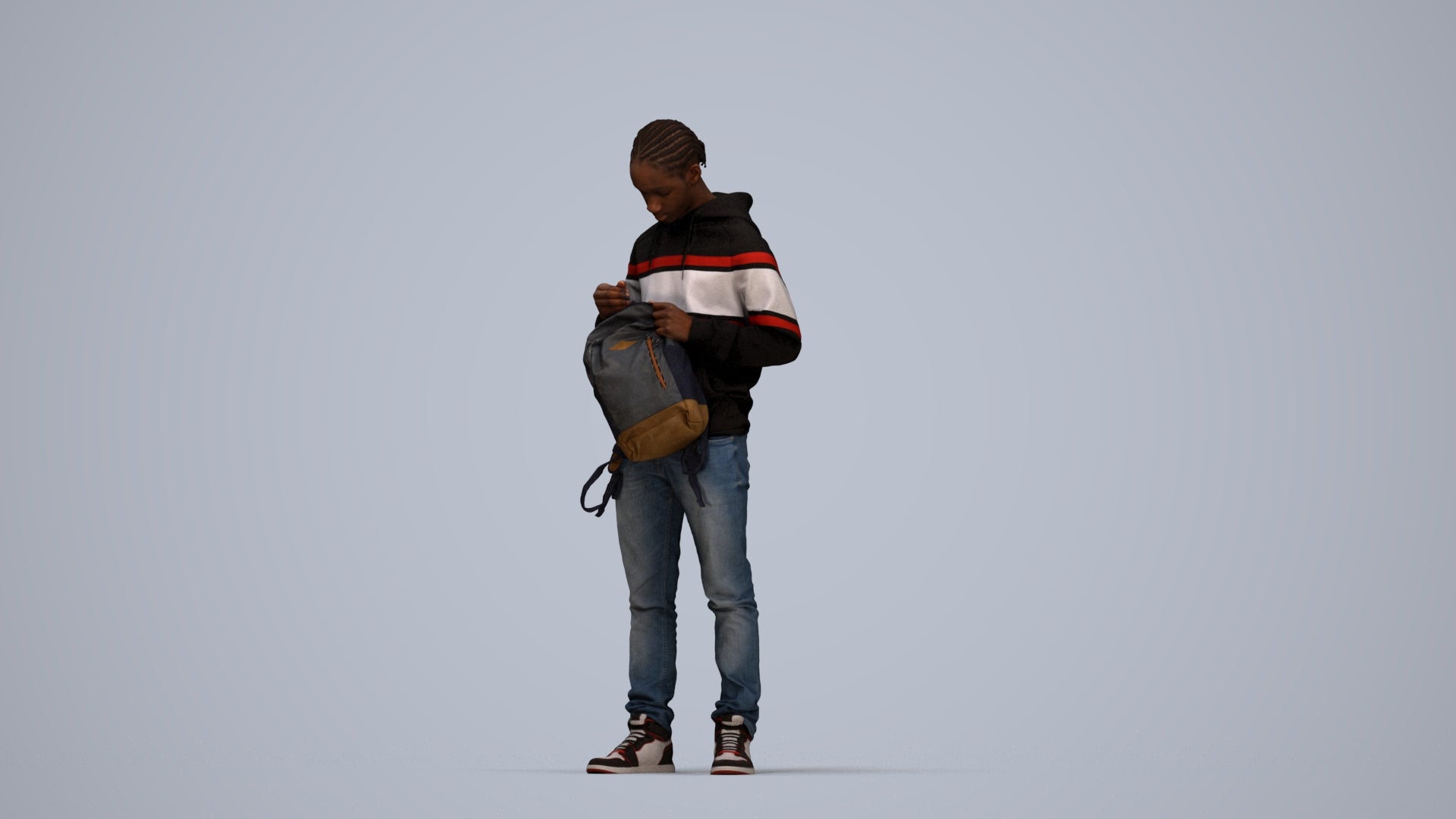 photogrammetry 3D boy casual kids, realistic human model archviz FBX, top-down view render