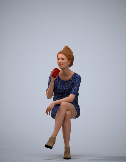 scanned 3D woman casual sitting, photogrammetry people for Enscape and V-Ray