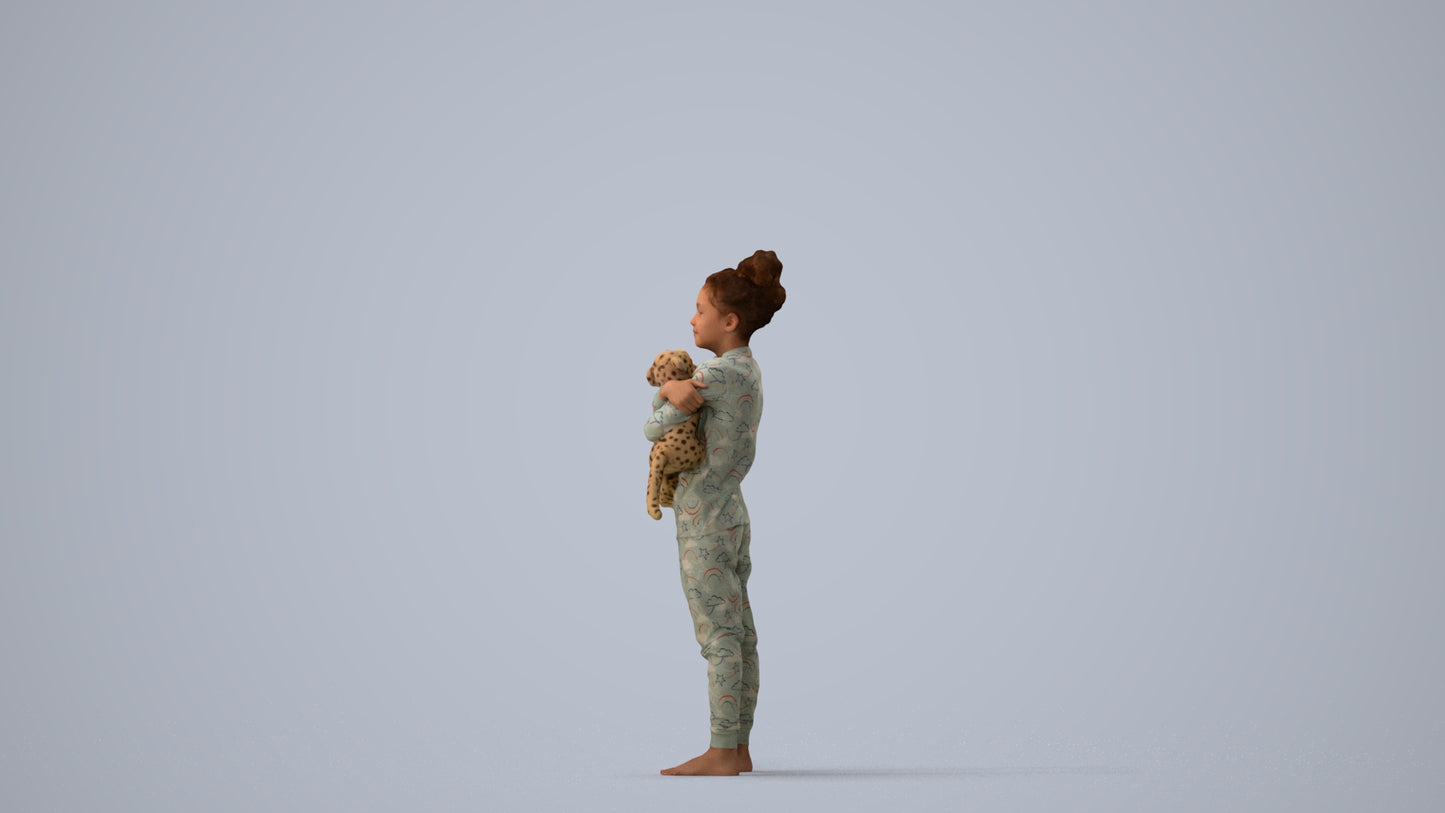 realistic 3D human girl kids, archviz people FBX OBJ for Blender, three-quarter view render