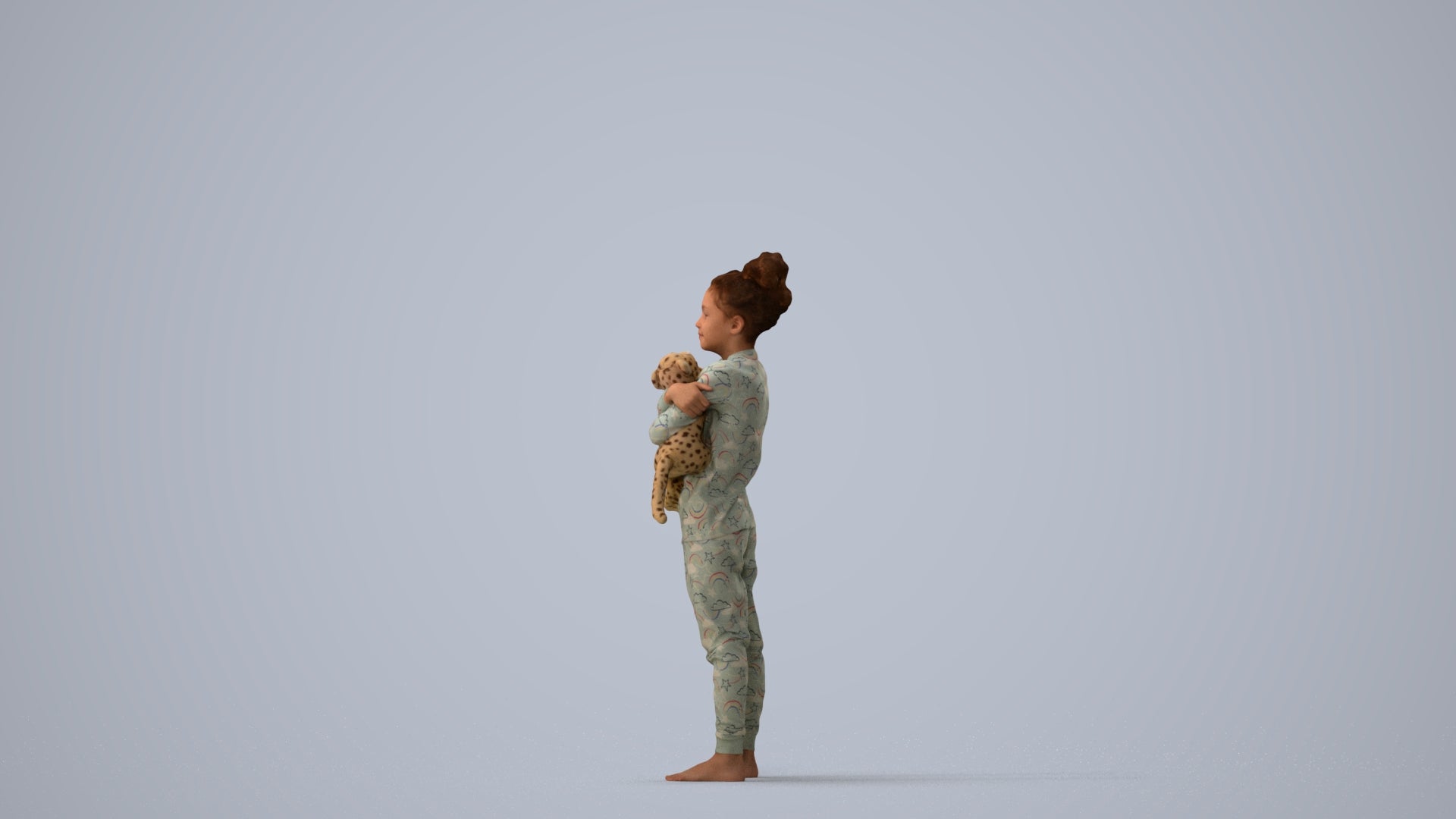 realistic 3D human girl kids, archviz people FBX OBJ for Blender, three-quarter view render