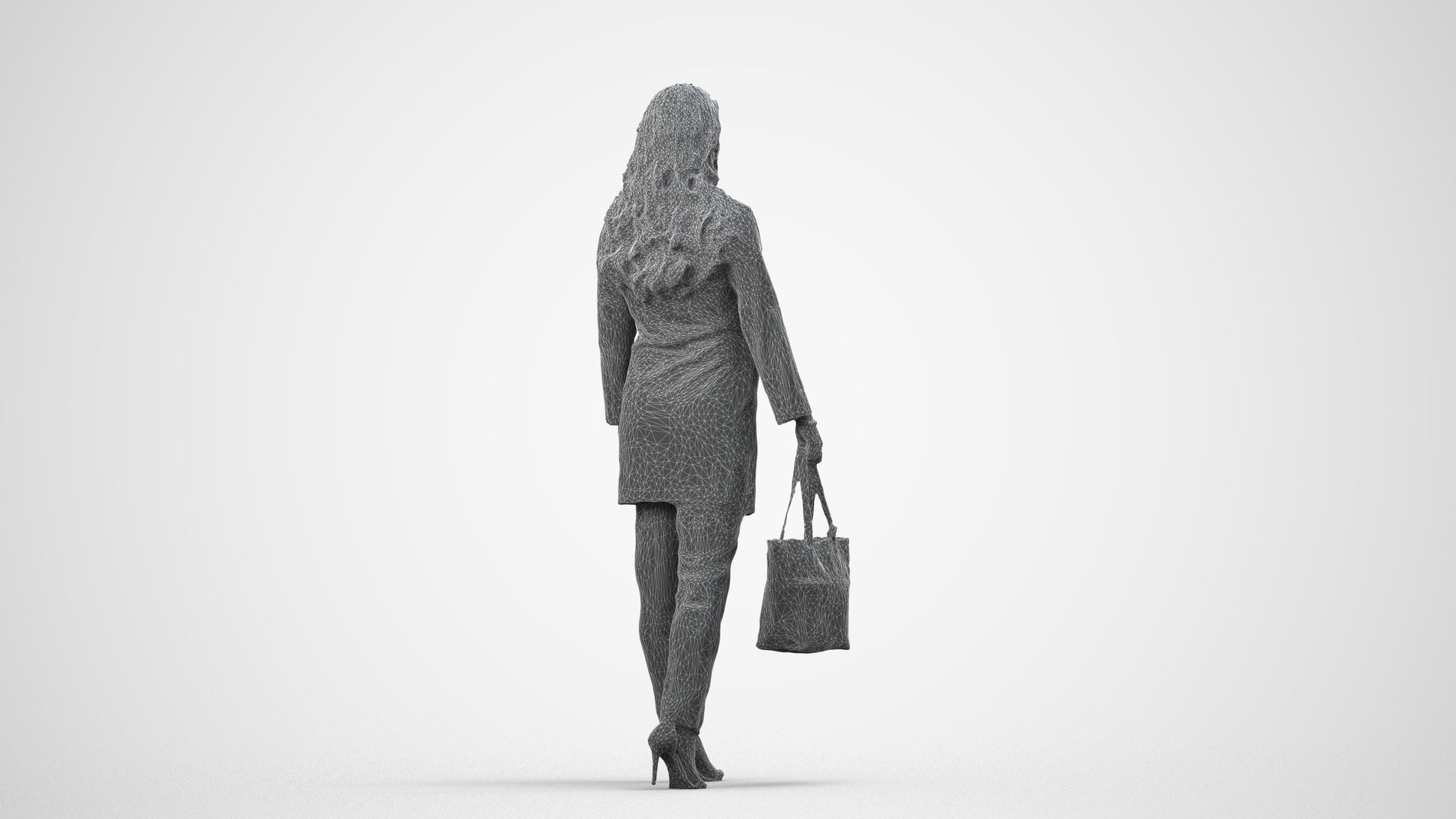 realistic 3D woman casual walking, scanned archviz people for Blender and 3ds Max, wireframe side view