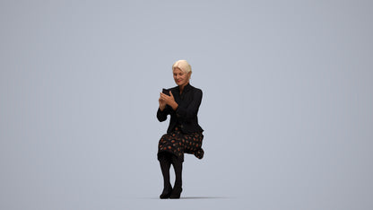 3D human model senior woman business sitting, photogrammetry scanned person for archviz, top-down view render