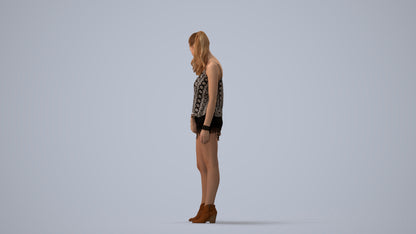 3D people model girl casual standing, scanned human for 3ds Max rendering, three-quarter view render