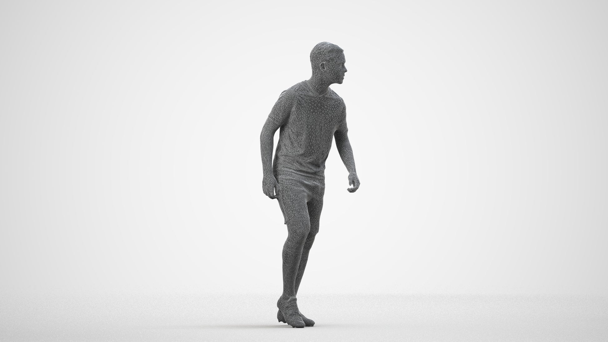 scanned 3D boy sport, photogrammetry people for Enscape and V-Ray, wireframe side view