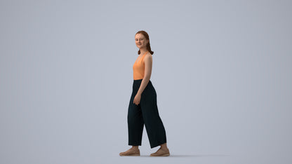 3D human model girl casual kids, photogrammetry scanned person for archviz, three-quarter view render
