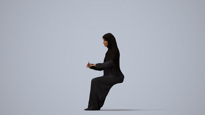 photogrammetry 3D woman sitting, realistic human model archviz FBX, three-quarter view render
