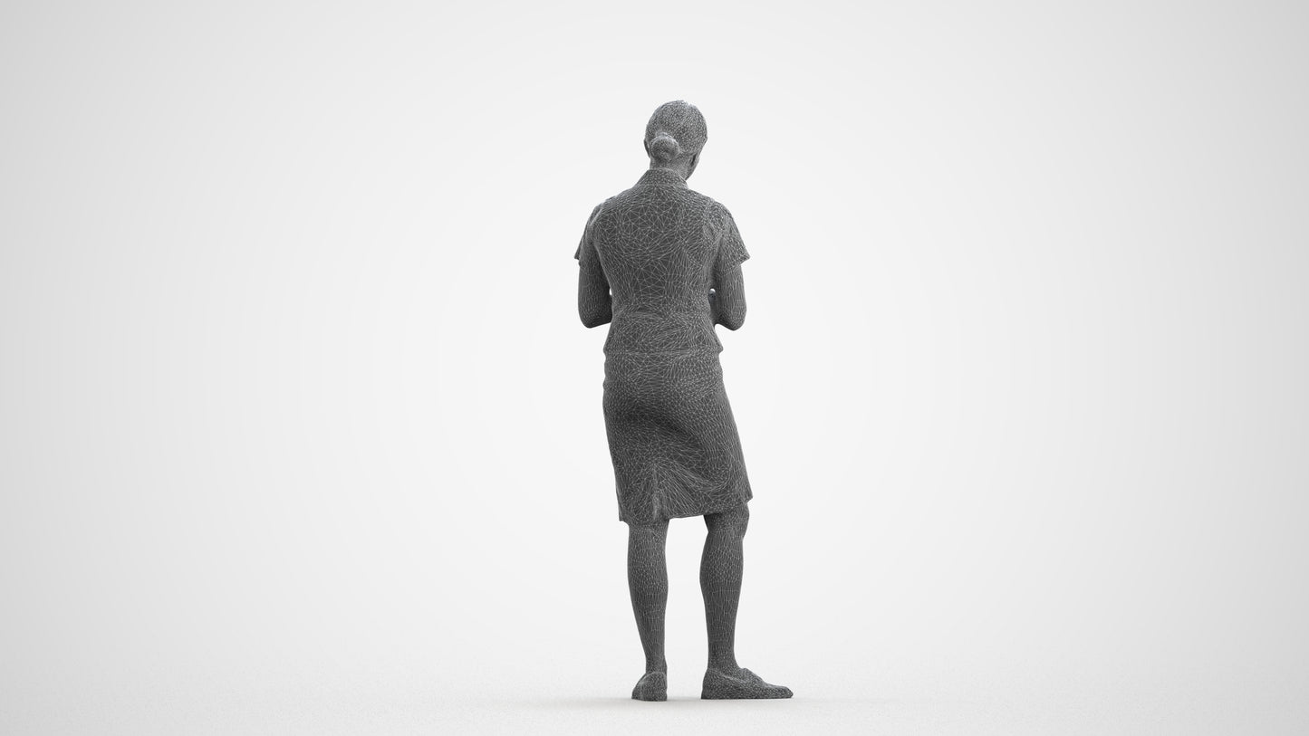 realistic 3D people woman hospitality, render-ready for V-Ray and Corona, FBX OBJ, wireframe front view